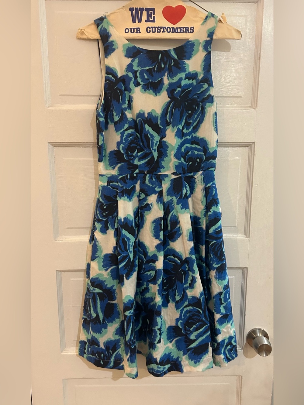 Blue Floral Fit-and-Flare Dress, size 0
